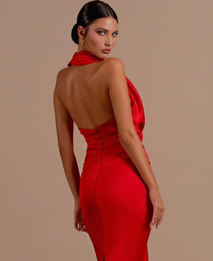 Valentina - Vestido largo cuello drapeado mujer