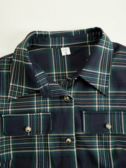 Helena – Vestido largo camisero con estampado de cuadros