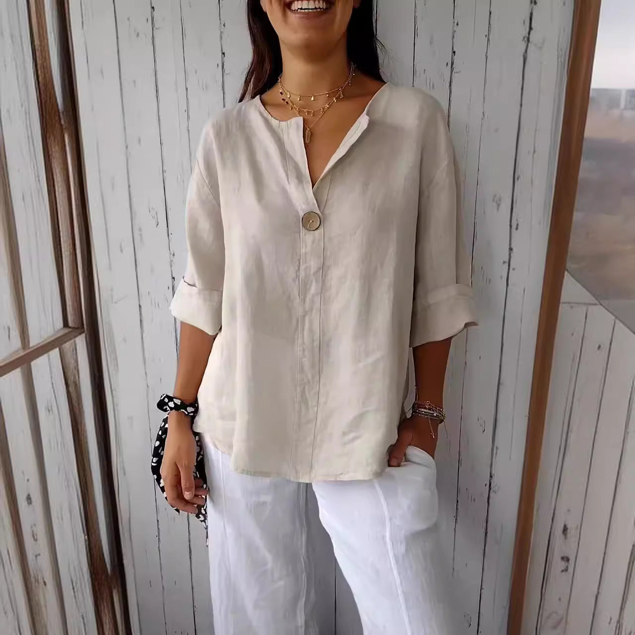 Elena - Blusa de lino con botón