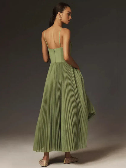 Sofía – Vestido Midi Plisado con Tirantes Finos para Mujer