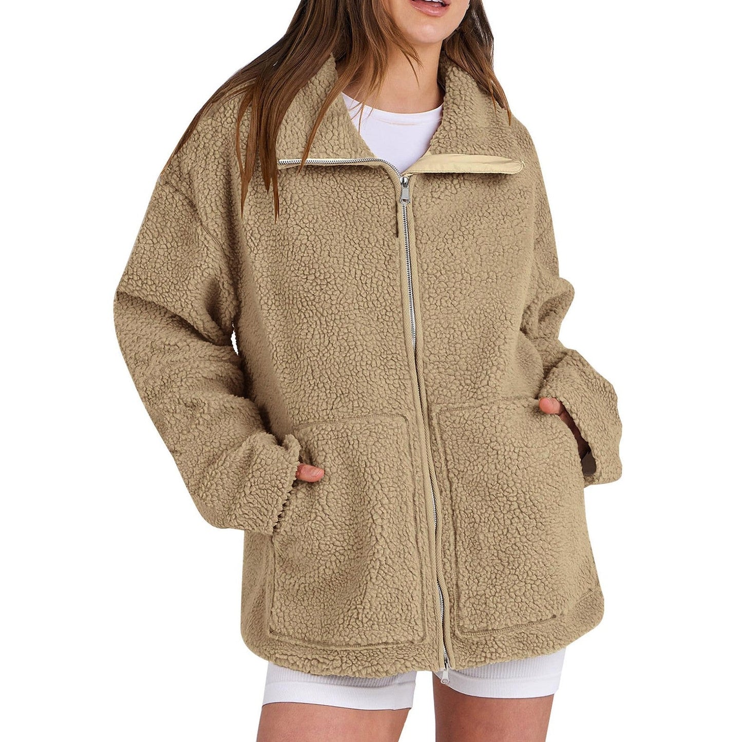 Valentina - Chaqueta de borreguito con cremallera y bolsillos mujer
