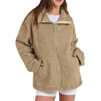Valentina - Chaqueta de borreguito con cremallera y bolsillos mujer