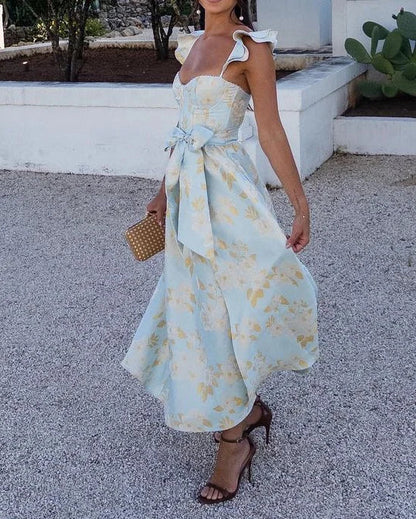 Aitana - Vestido midi de mujer con tirantes y lazo en la cintura