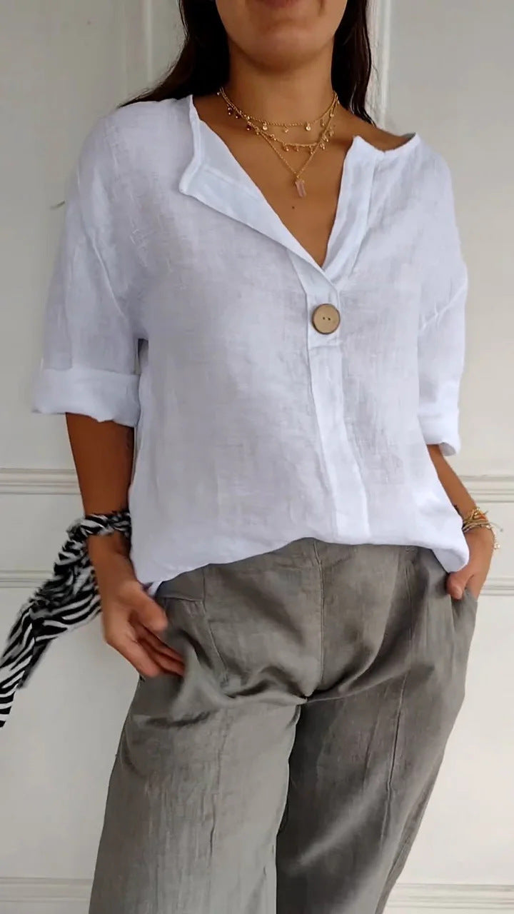 Elena - Blusa de lino con botón