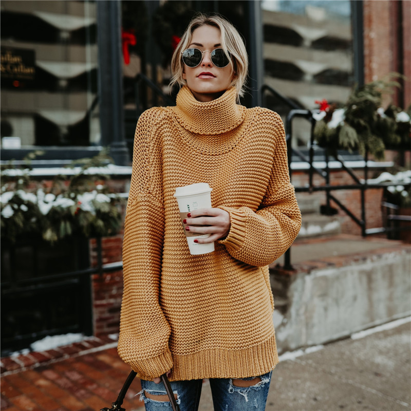 Elena - Suéter de mujer oversize cuello alto tejido