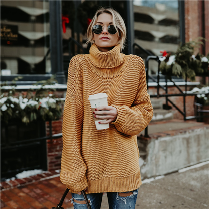 Elena - Suéter de mujer oversize cuello alto tejido