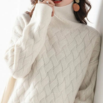 Teresa - Suéter cashmere de punto trenzado cuello alto mujer