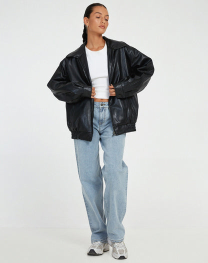 Lucía – Chaqueta oversize de cuero sintético para mujer