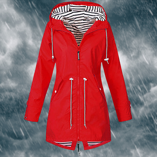 Marina – Chaqueta impermeable para mujer con capucha y forro a rayas