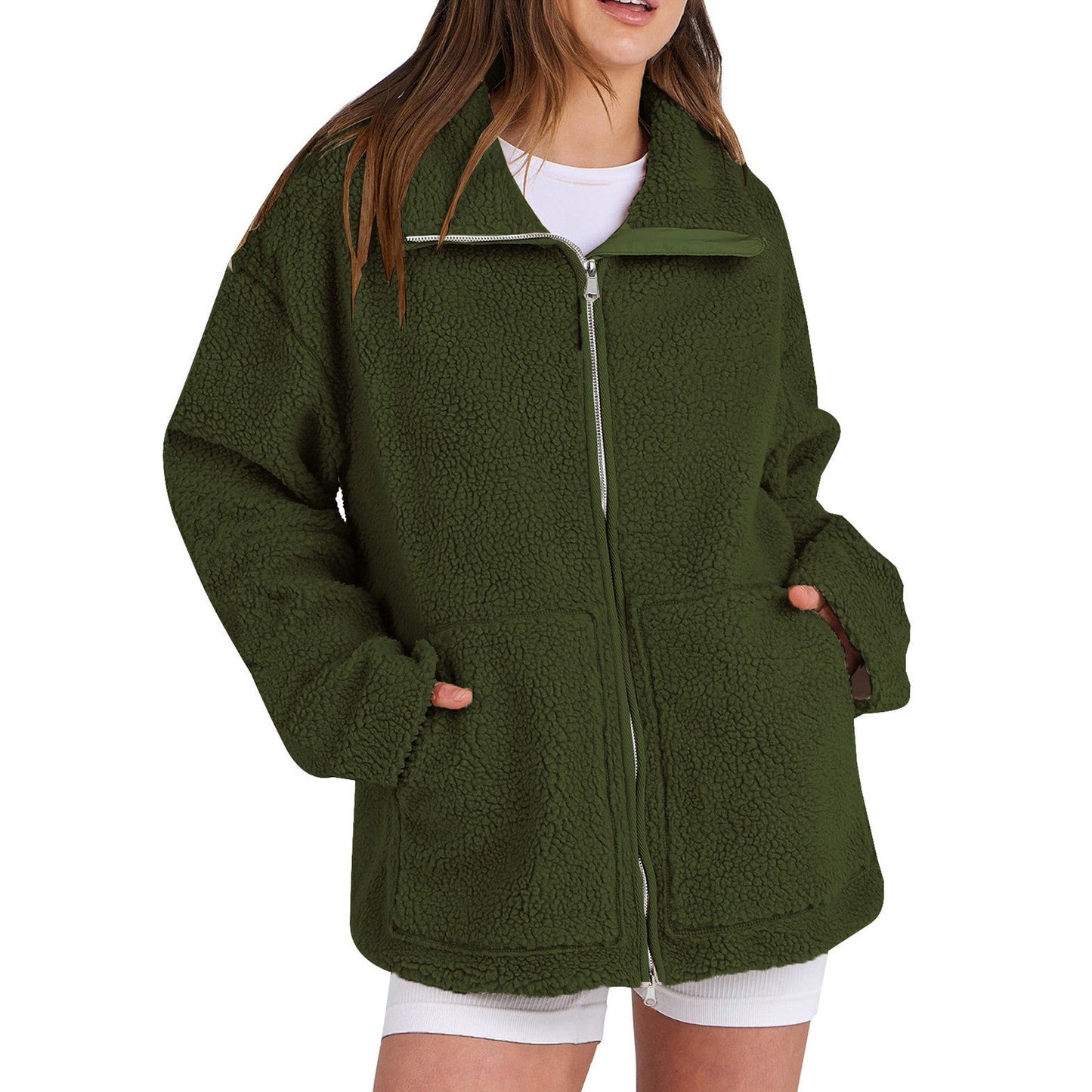 Valentina - Chaqueta de borreguito con cremallera y bolsillos mujer