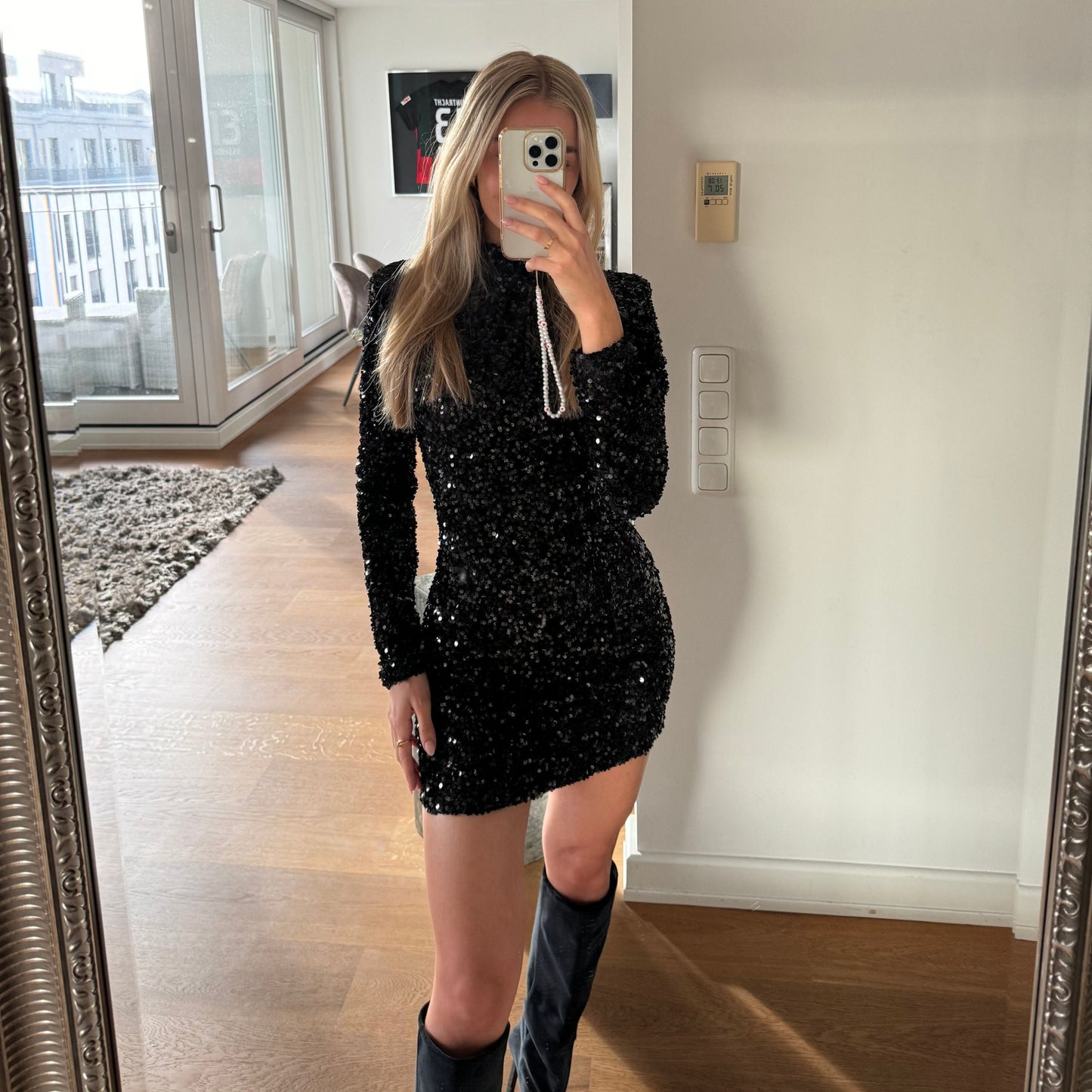 Camila - Vestido corto negro de lentejuelas mujer