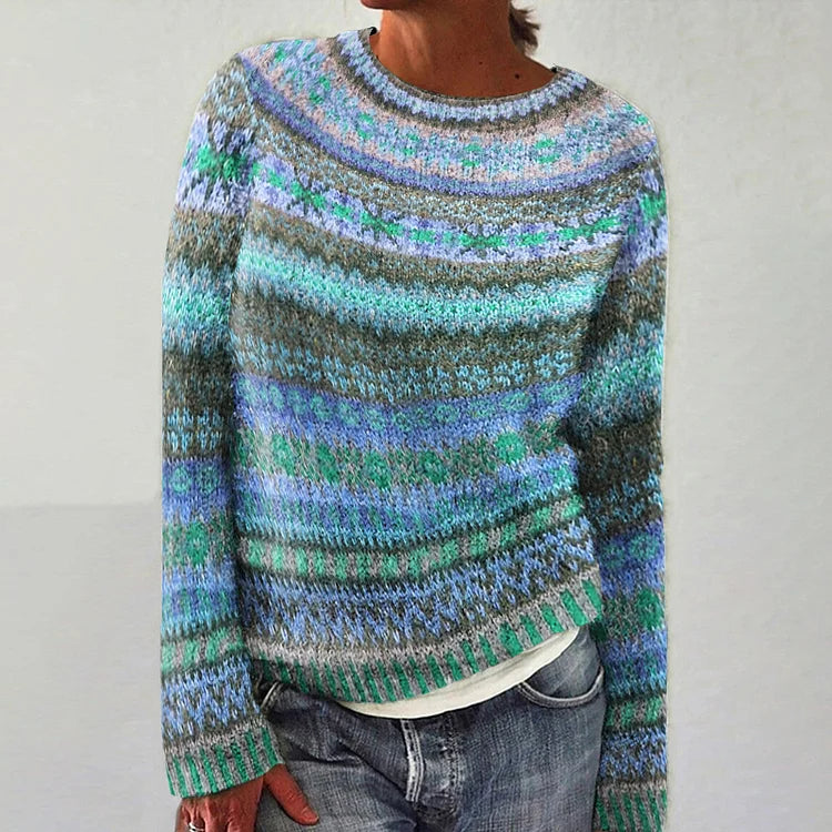 Elena – Jersey de Punto Jacquard con Diseño Invernal para Mujer