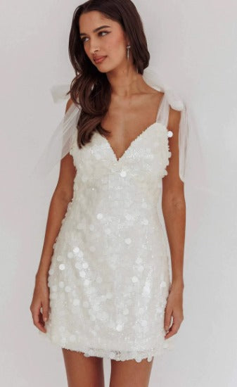 Valentina - Vestido Corto Mujer Con Lentejuelas Y Lazos De Tul
