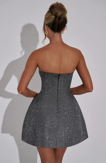 Celeste - Vestido Corto Mujer Strapless Con Brillos