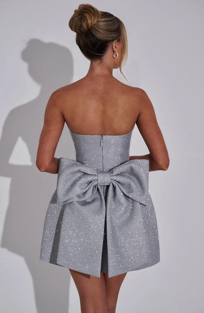 Celeste - Vestido Corto Mujer Strapless Con Brillos