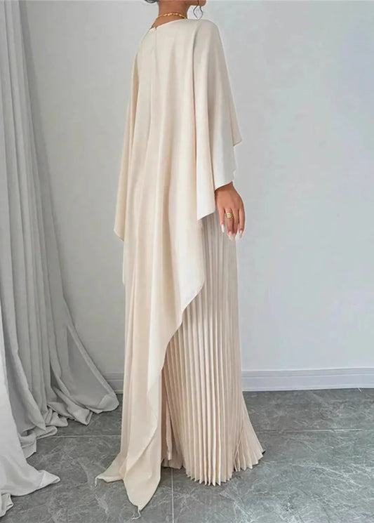 Ariadna – Vestido de gala plisado con capa fluida para mujer