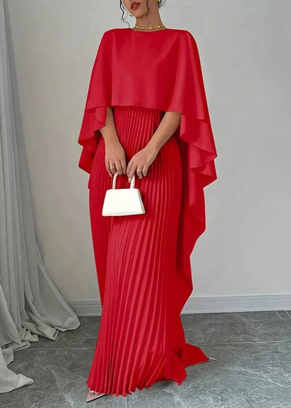 Ariadna – Vestido de gala plisado con capa fluida para mujer