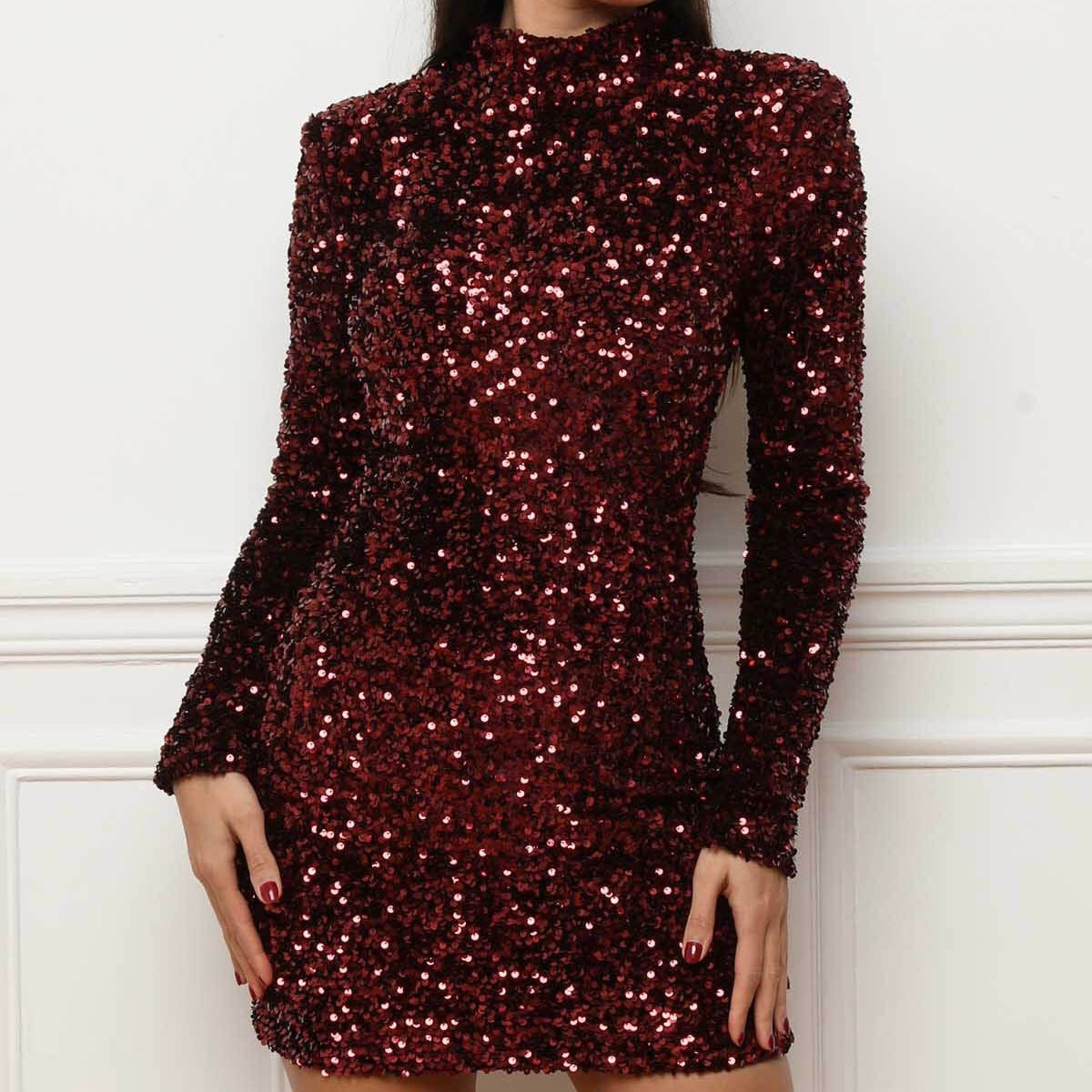 Camila - Vestido corto negro de lentejuelas mujer