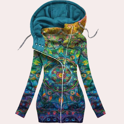 Marina - Chaqueta de lana con capucha estampada floral mujer