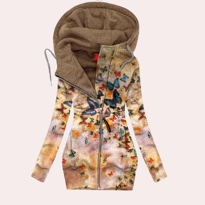 Marina - Chaqueta de lana con capucha estampada floral mujer