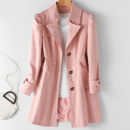Sofía - Gabardina larga beige con botones mujer