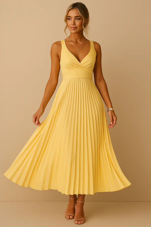 Valentina - Vestido midi plisado con tirantes y espalda descubierta