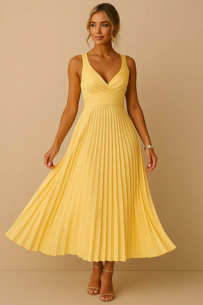 Valentina - Vestido midi plisado con tirantes y espalda descubierta