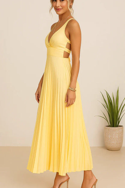Valentina - Vestido midi plisado con tirantes y espalda descubierta