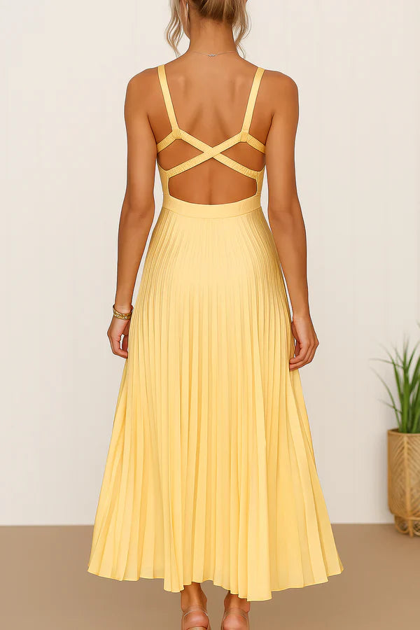 Valentina - Vestido midi plisado con tirantes y espalda descubierta