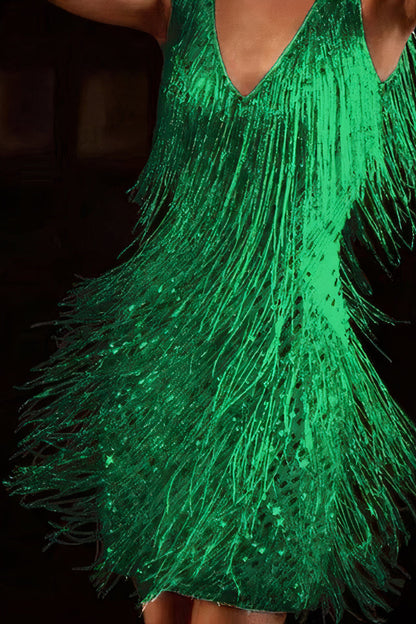 Ariadna - Vestido de mujer corto con lentejuelas y escote en V