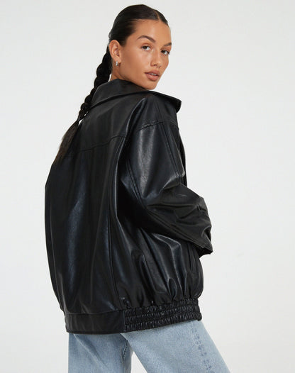 Lucía – Chaqueta oversize de cuero sintético para mujer