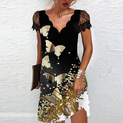 Isabel - Vestido Corto Mujer Encaje Y Brillos Degradados