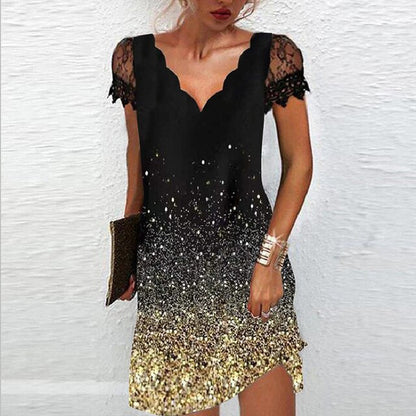 Isabel - Vestido Corto Mujer Encaje Y Brillos Degradados