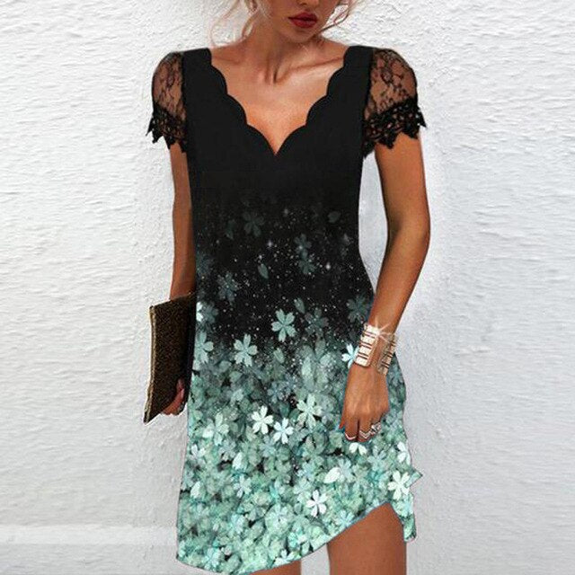 Isabel - Vestido Corto Mujer Encaje Y Brillos Degradados