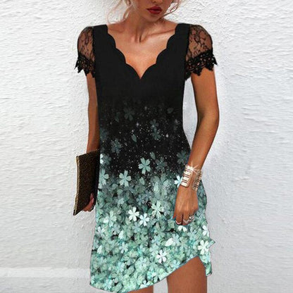 Isabel - Vestido Corto Mujer Encaje Y Brillos Degradados