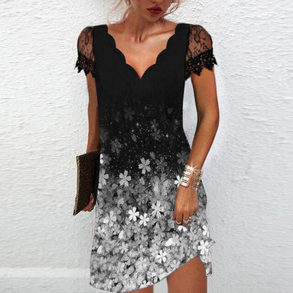 Isabel - Vestido Corto Mujer Encaje Y Brillos Degradados
