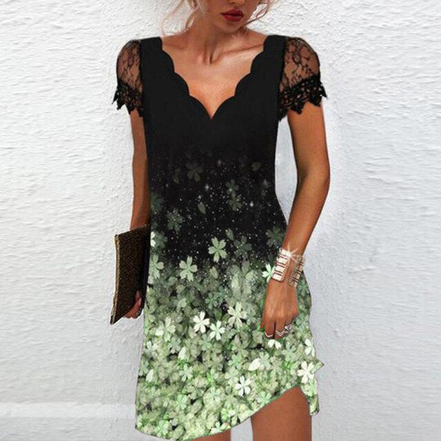 Isabel - Vestido Corto Mujer Encaje Y Brillos Degradados