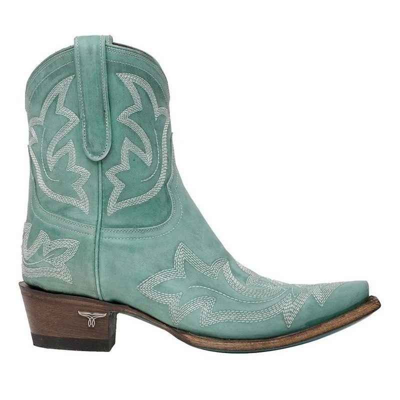 Sierra – Botines vaqueros turquesa con bordado artesanal
