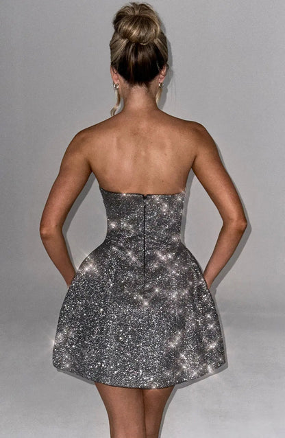 Celeste - Vestido Corto Mujer Strapless Con Brillos