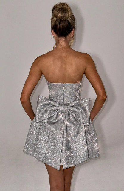 Celeste - Vestido Corto Mujer Strapless Con Brillos