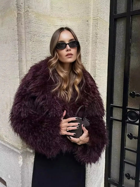 Luna - Abrigo Mujer De Pelo Sintético Con Solapa Ancha