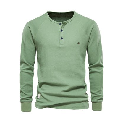 Daniel - Camiseta henley verde de manga larga hombre