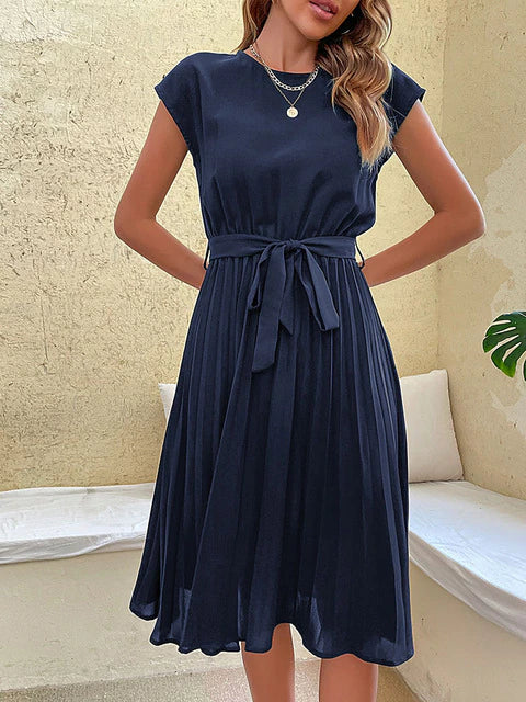Marina - Vestido de mujer midi plisado con cinturón
