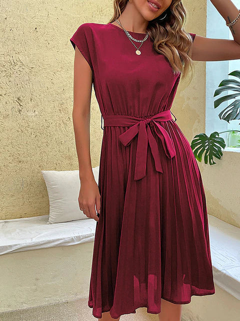 Marina - Vestido de mujer midi plisado con cinturón