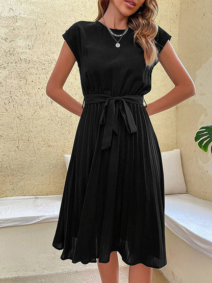 Marina - Vestido de mujer midi plisado con cinturón