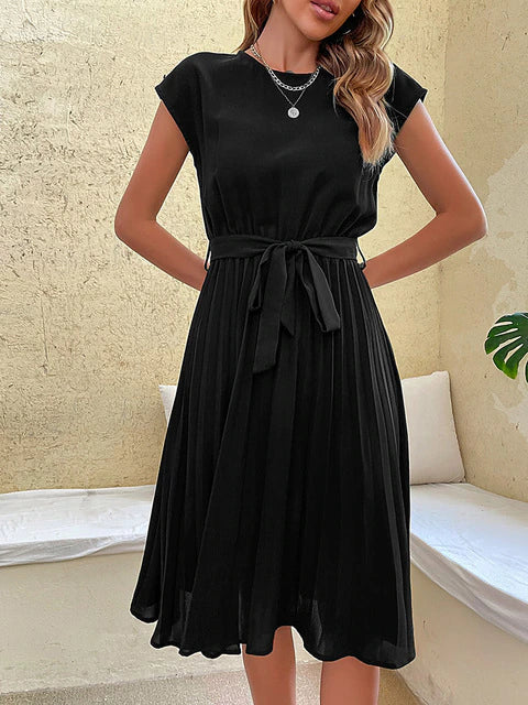 Marina - Vestido de mujer midi plisado con cinturón