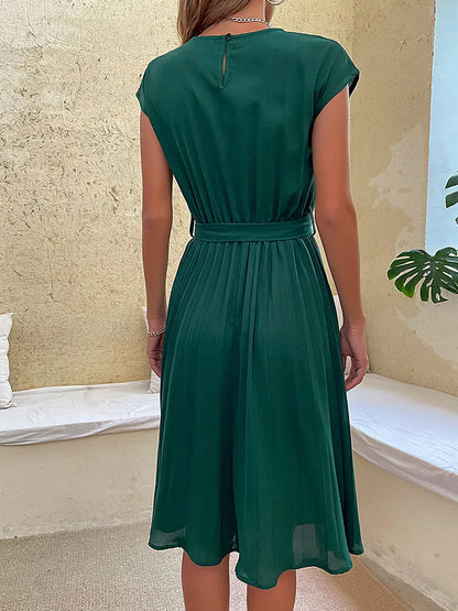 Marina - Vestido de mujer midi plisado con cinturón