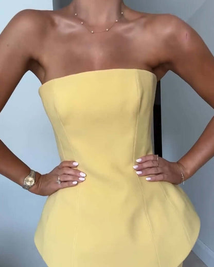 Elena - Vestido largo palabra de honor con falda plisada