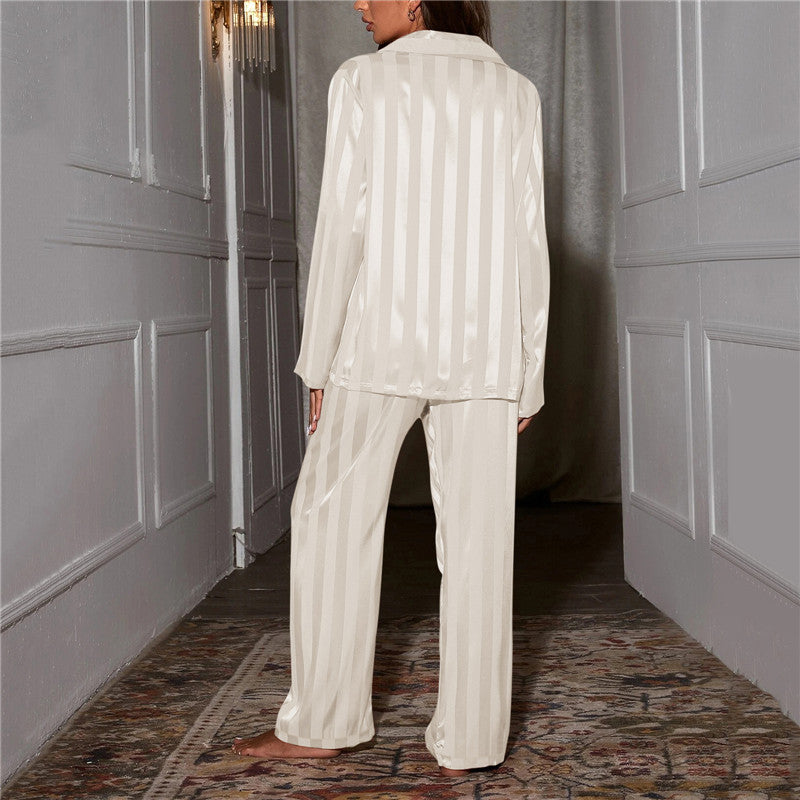 Isabella - Pijama satinado beige a rayas mujer