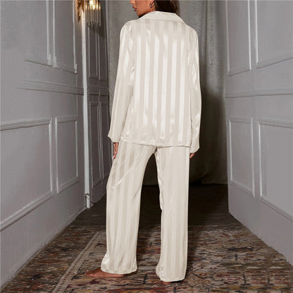 Isabella - Pijama satinado beige a rayas mujer